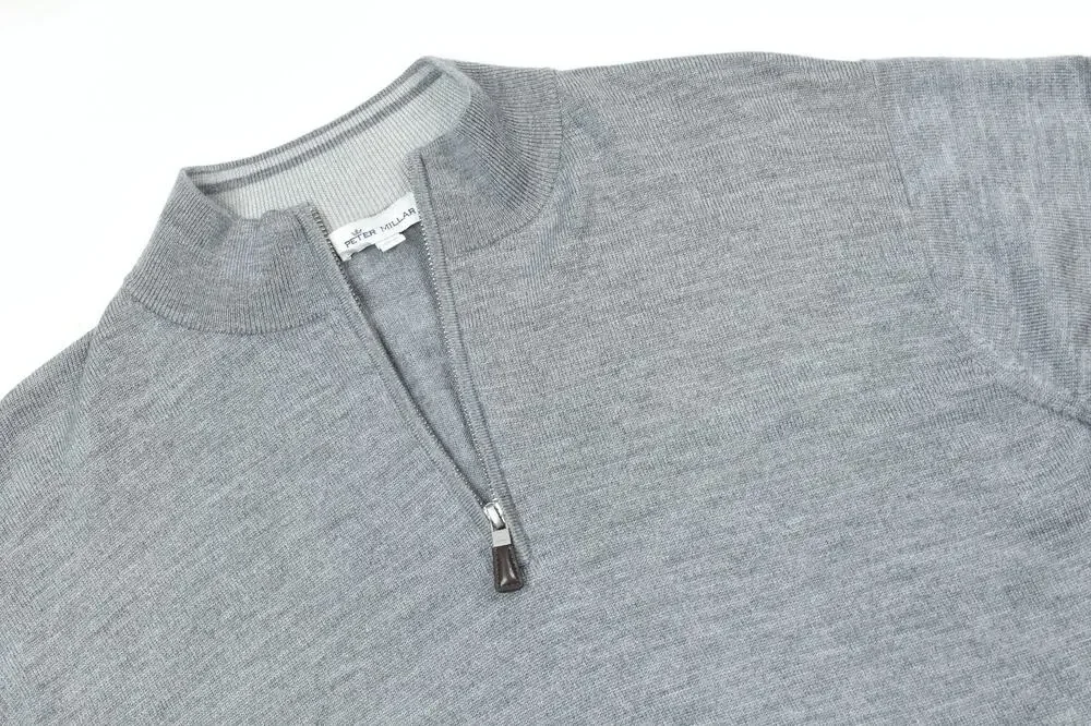Peter Millar Crown Soft Merino Silk 1/4 Zip Sweater Mens Large Gray Long Sleeve